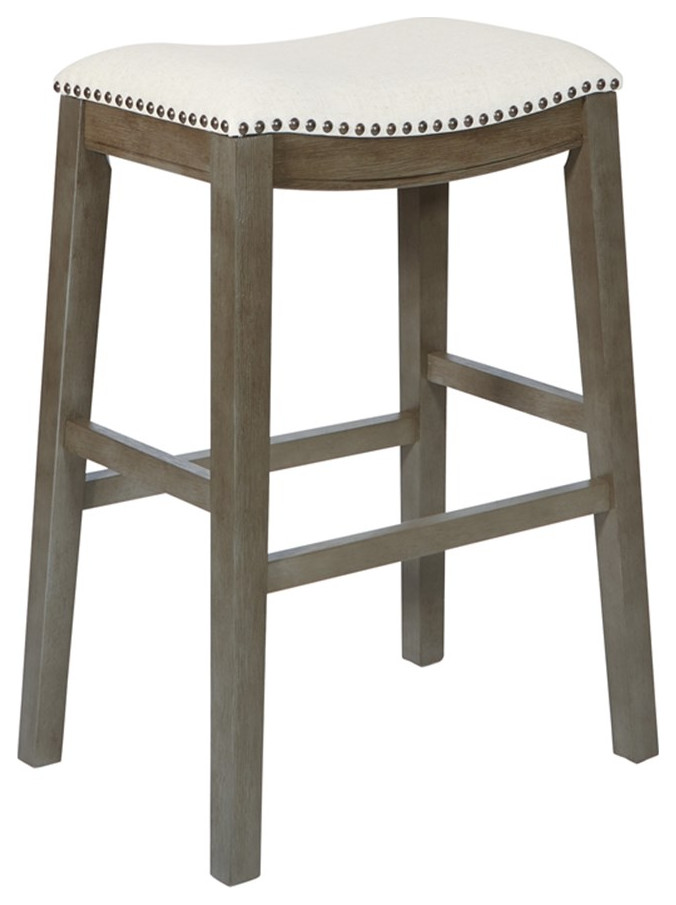 Saddle Stool 30" in Linen White Fabric and Antique Gray Base 2-Pack