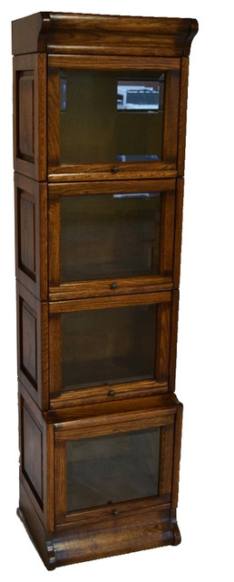 Stack Narrow Barrister Bookcase, Oak Barrister Bookcase With Leaded Glass