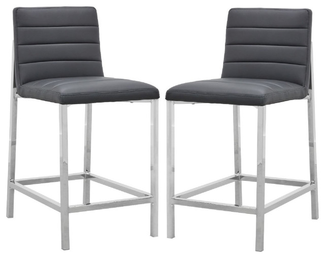 Benzara BM273683 Faux Leather Counter Stool, Chrome Legs, Set of 2