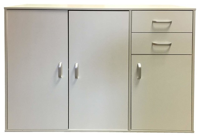 Sideboard, Solid Wood With 3-Door and 2 Storage Drawers, Modern Design, White