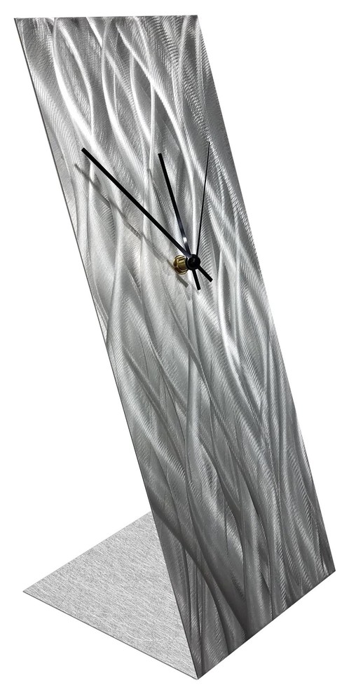 Modern Table Clock 'Silver Waves Desk Clock', Hand-Crafted Contemporary ...