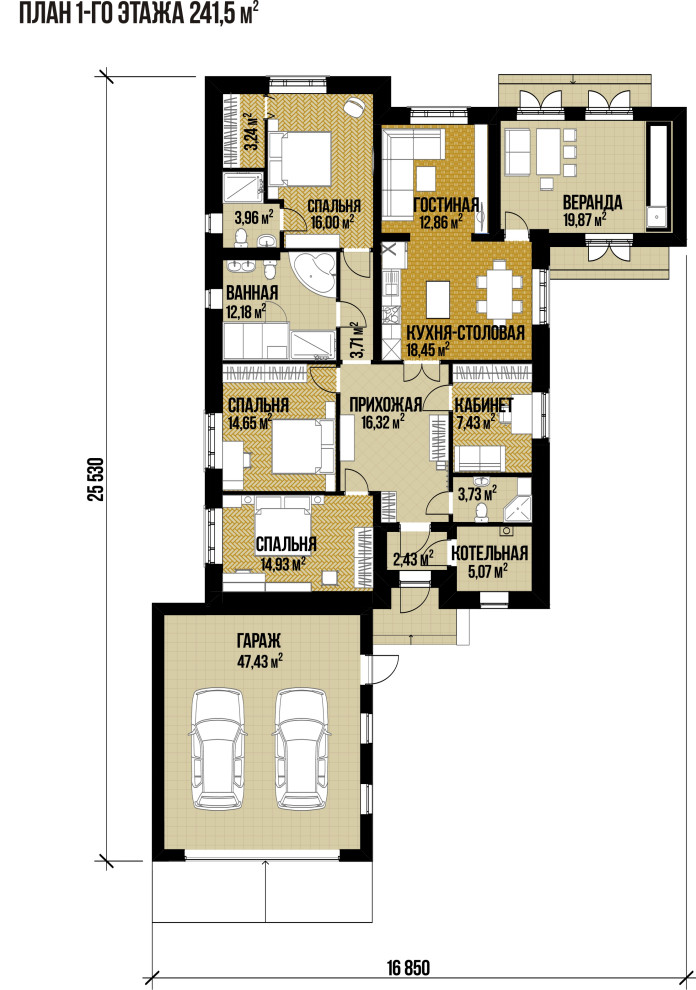 Одноэтажный кирпичный дом