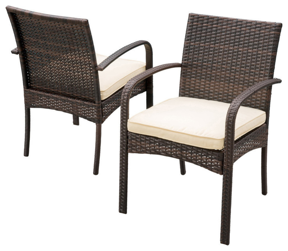 GDF Studio Carmela Outdoor Multibrown PE Wicker Dining Chairs, Set of 2