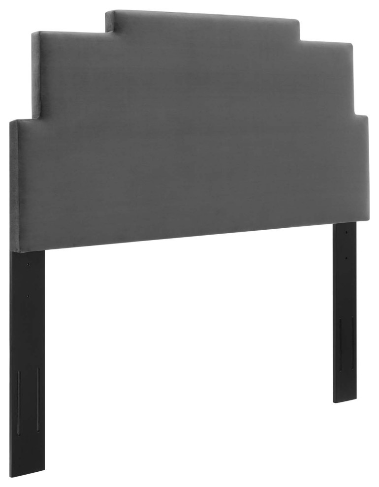 Kasia Performance Velvet Twin Headboard Charcoal Transitional