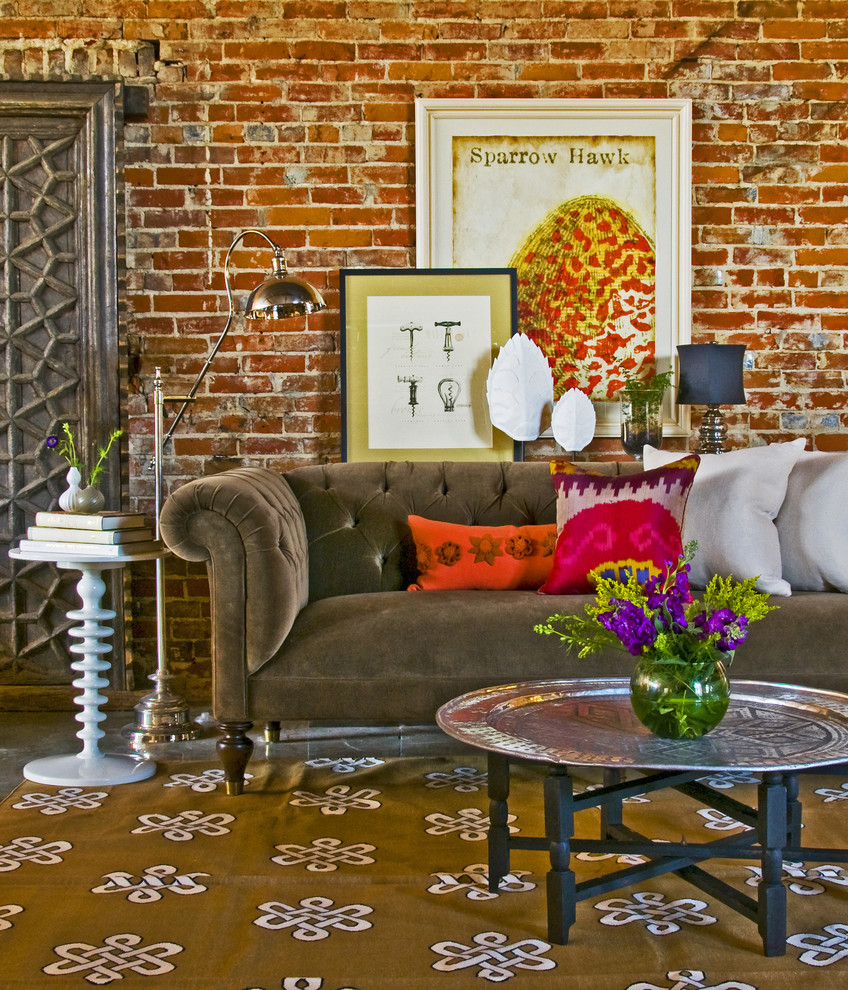 Inspiration for an eclectic living room in Kansas City with red walls.
