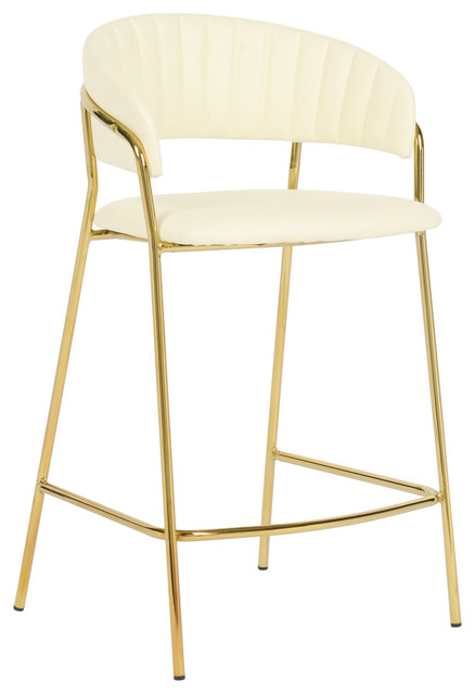 Faux Cream Leather Counter Stool, Cream And Gold Bar Stools Set Of 2