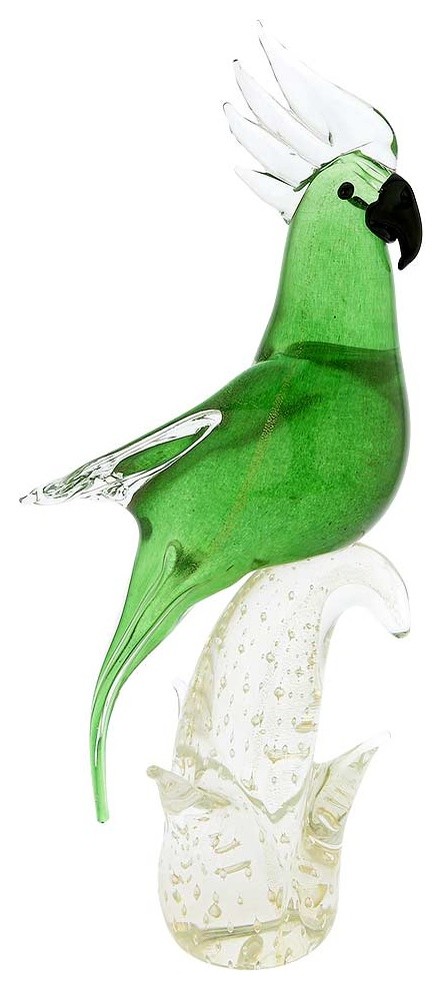 GlassOfVenice Murano Glass Cockatoo - Green and Gold