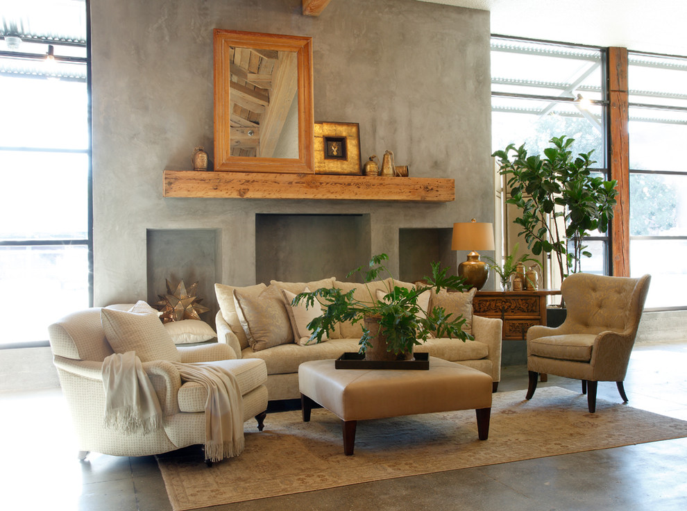 Photo of a traditional living room in Other with concrete floors.