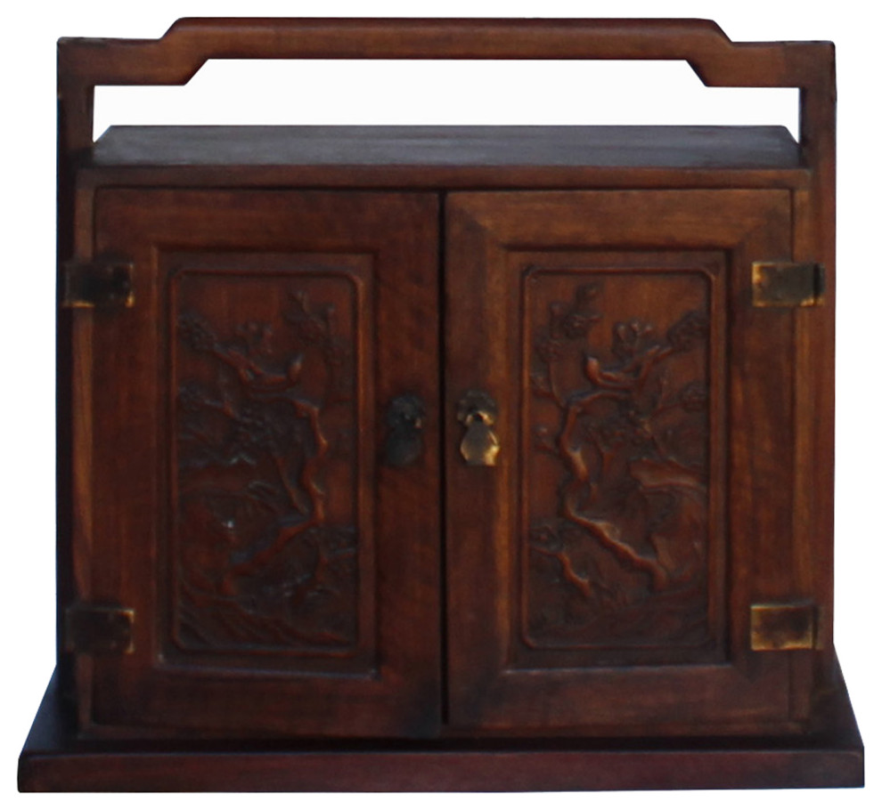 Chinese Huali Rosewood 4 Drawers Flower Carving Storage Box Chest