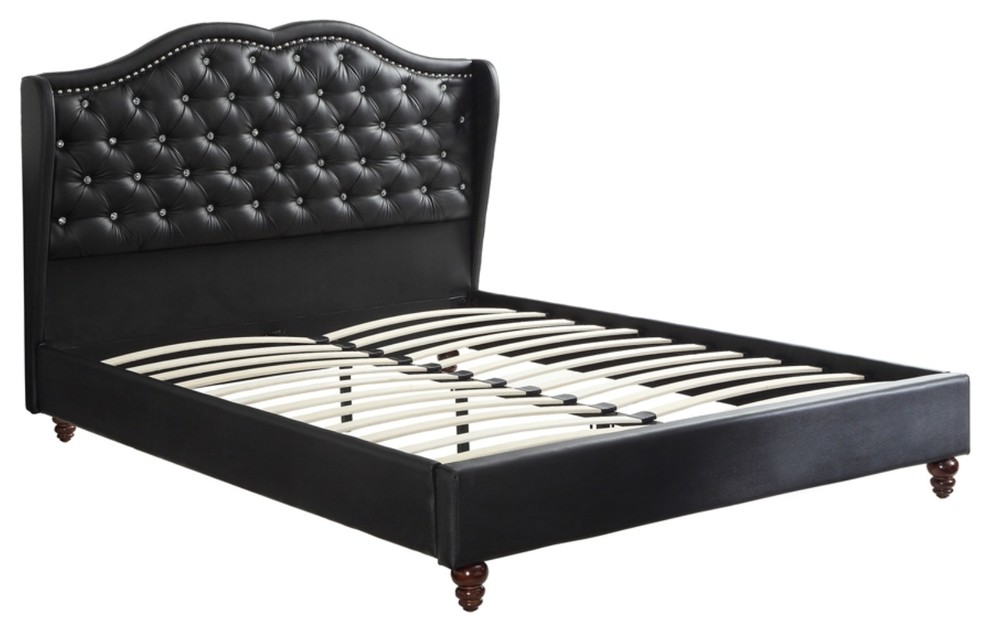 Magnificent Faux Leather Upholstered Eastern King Size Bed Black
