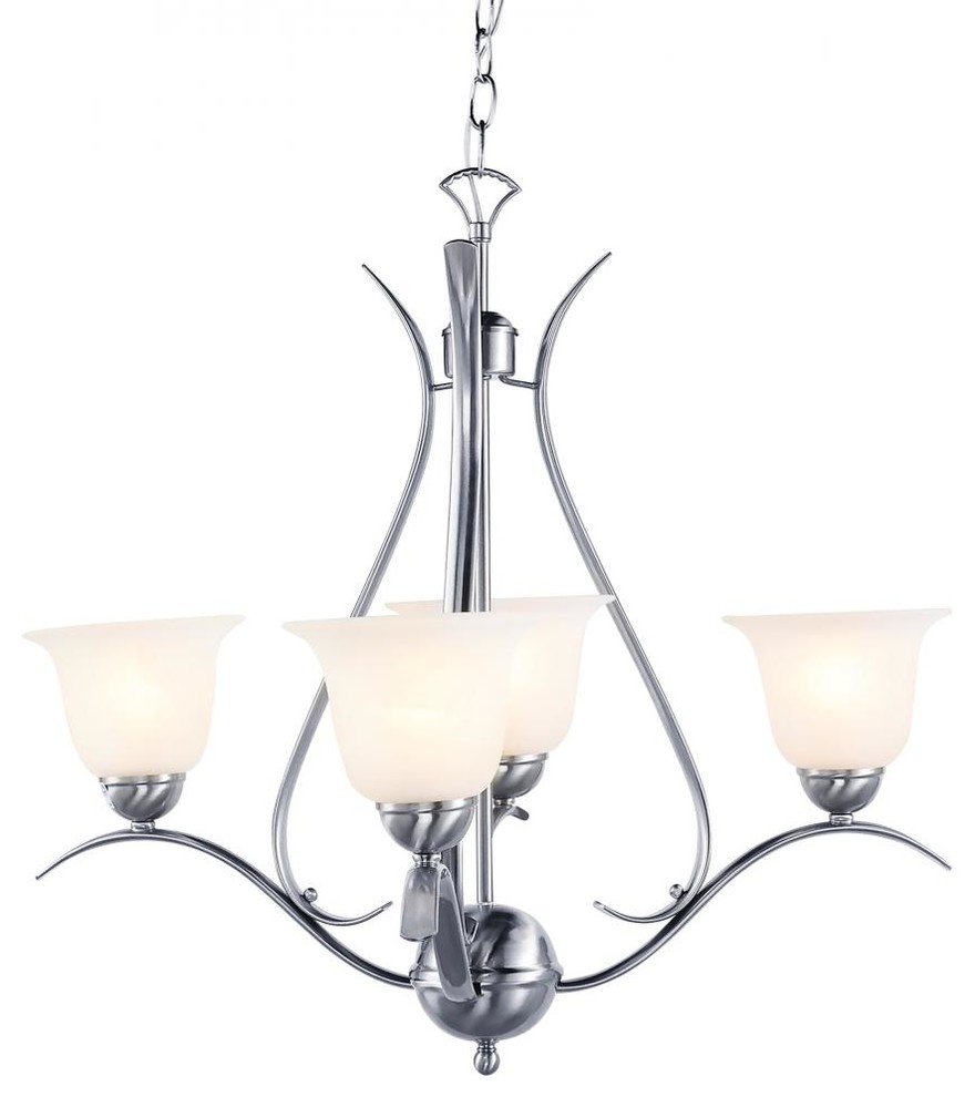 Four Light Brushed Nickel White Marbleized Glass Up Chandelier