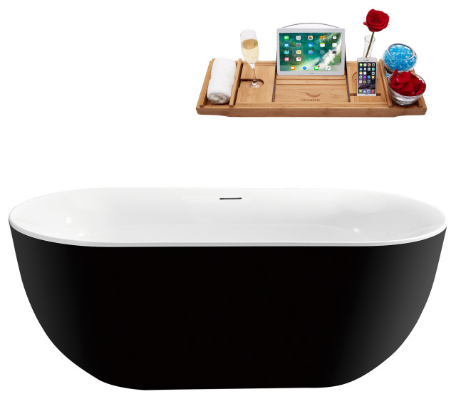 59'' Streamline N811BL Freestanding Tub, Tray, Internal Drain
