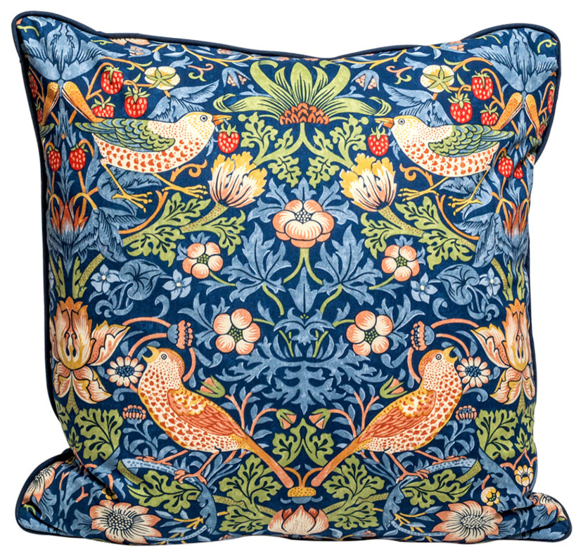 Blue Floral Cushion Cover 30x50cm William Morris Strawberry Lumbar Cushion 