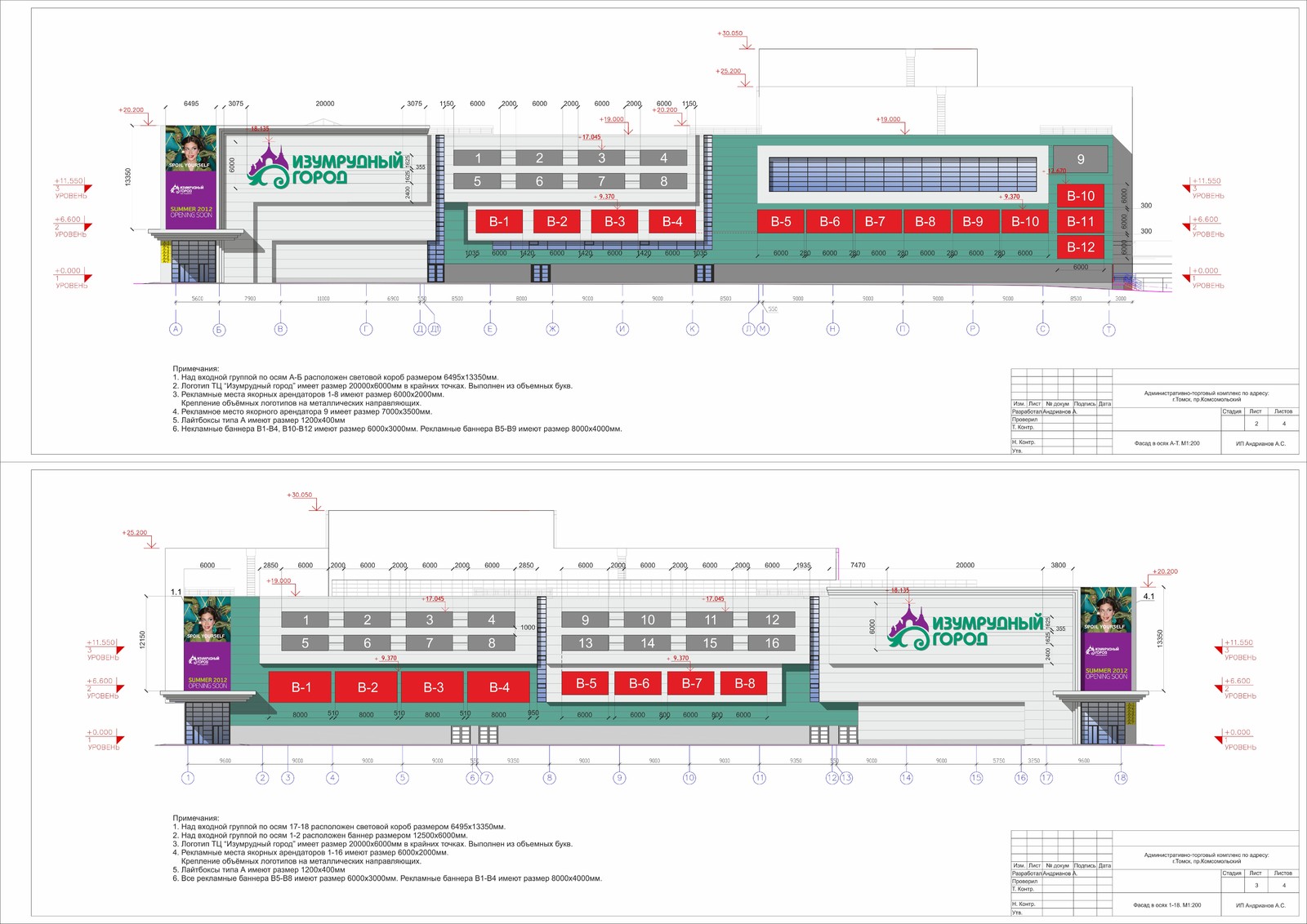 Разработка мест размещения рекламоносителей на фасаде ТЦ Изумрудный город