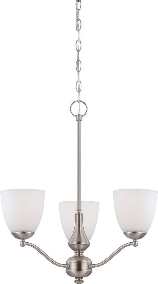Patton 3 Light LED Brushed Nickel And Frosted Glass Chandelier