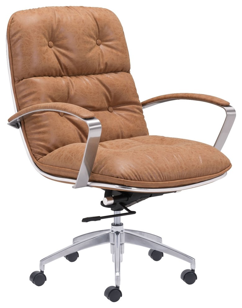 Industrial Antique Vintage Style Work Home Office Chair, Brown, Faux