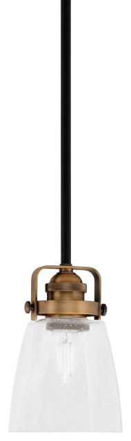 Easton Mini Pendant Matte Black & Brass Finish With 4.5" Square Clear Bubble