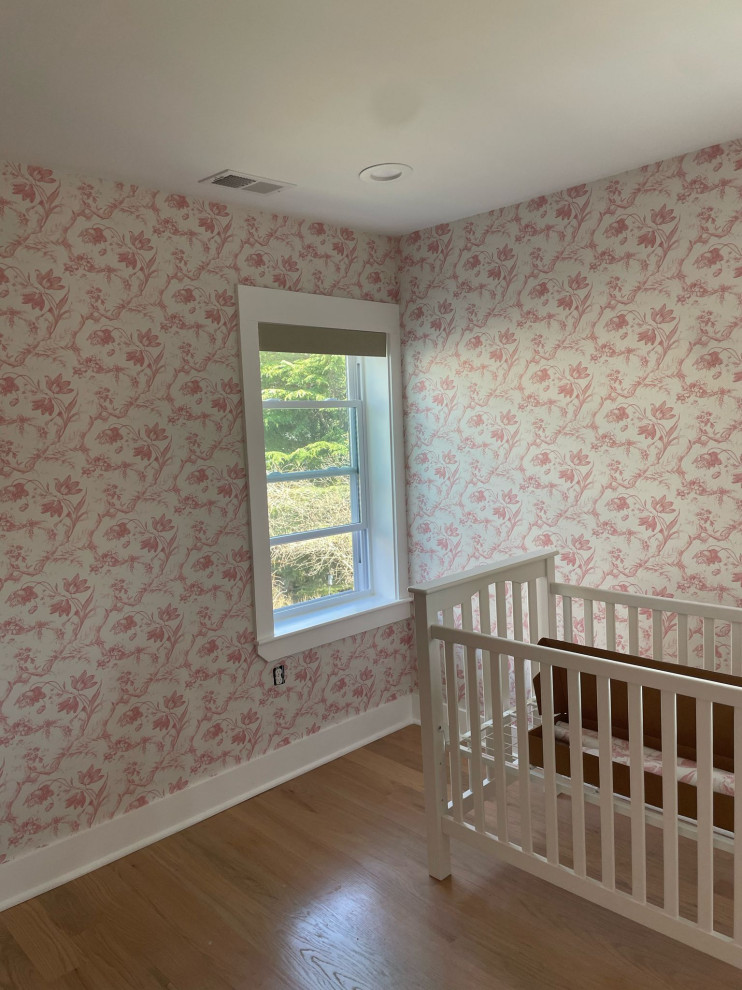 Nursery wallpaper installation Chicago, IL, 60610 - Nursery wallpaper installation – Chicago, IL, 60610
We added life and softness to this nursery with a pastel tropical wallpaper featuring palm fronds and toucans. Pre-pasted, low-VOC paper was used to ensure safety for infants. The design wraps gently behind the crib and changes with the light, adding a playful, natural rhythm to this city apartment.