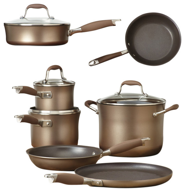 Advanced Bronze HardAnodized Nonstick 11Piece Cookware Set