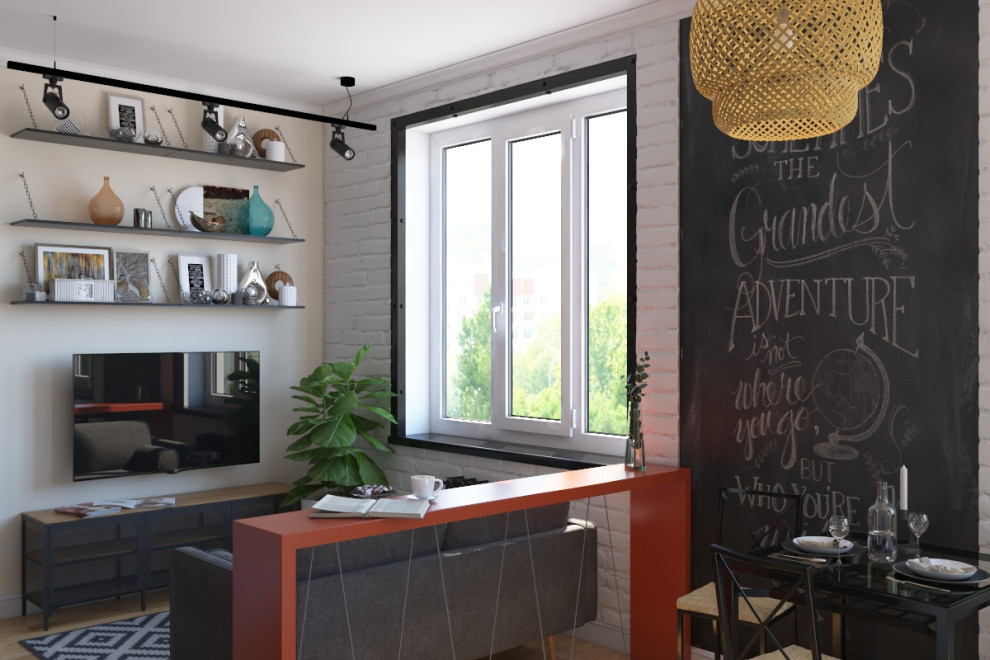 Современная студия с элементами лофта