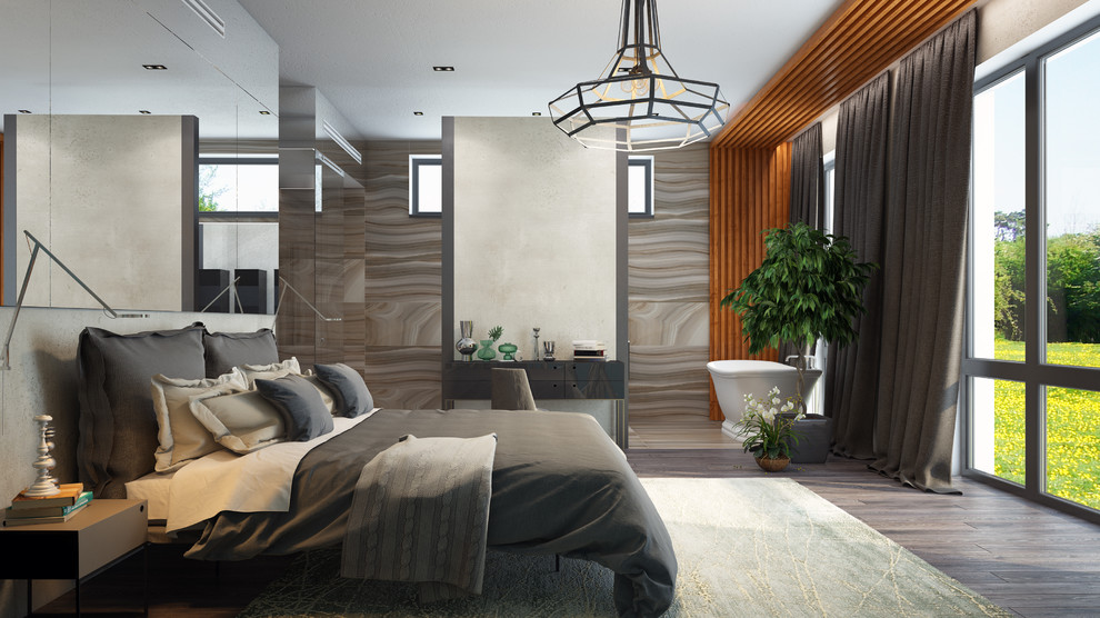 Дизайн спальни совмещенной с ванной комнотой