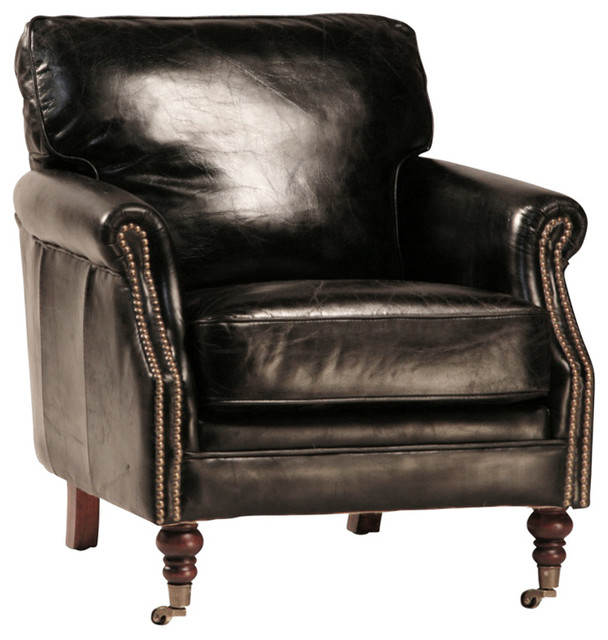 Cigar Club Chair In Black Leather