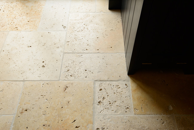Worcester Kitchen || Country Mix Tumbled Travertine rustic-kitchen