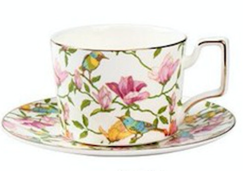 Floral Cup and Saucer Set, White