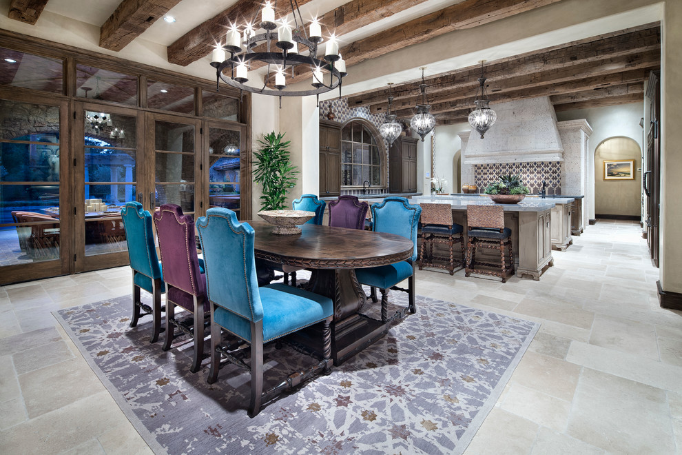 Design ideas for a large mediterranean galley eat-in kitchen in Houston with multiple islands and granite benchtops.