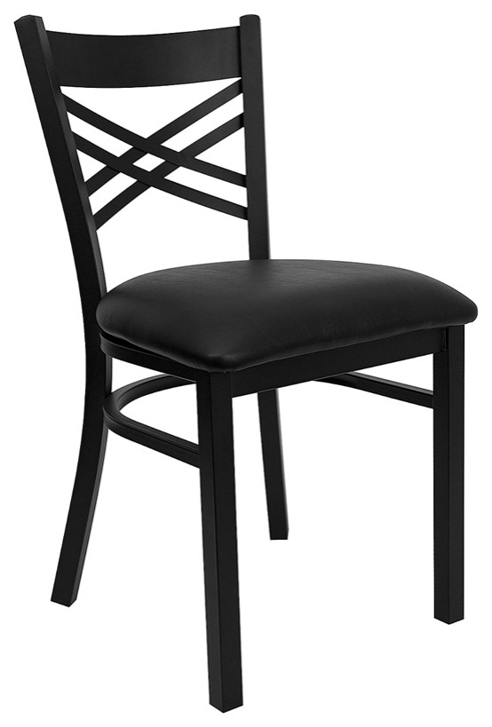 HERCULES Series Black ''X'' Back Metal Restaurant Chair Black Vinyl