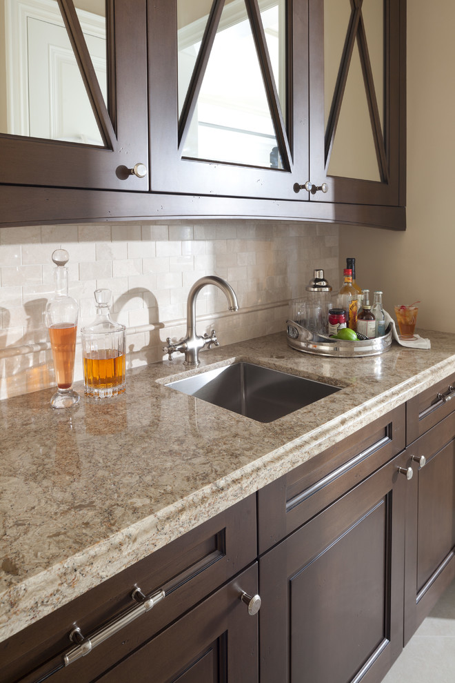 Inspiration for a single-wall wet bar in Minneapolis with quartz benchtops and an undermount sink.