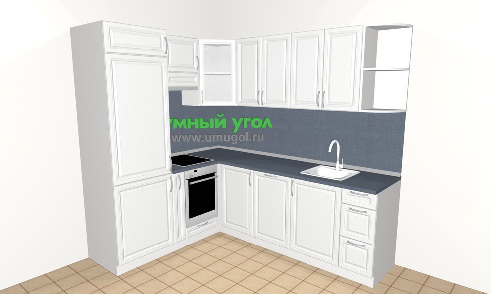 Угловая кухня со встроенным холодильником