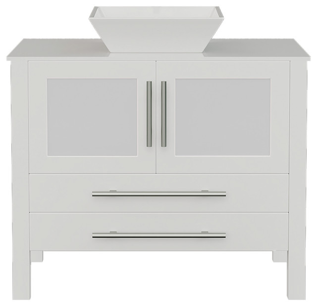36" White Cabinet, White Porcelain Top and Sink