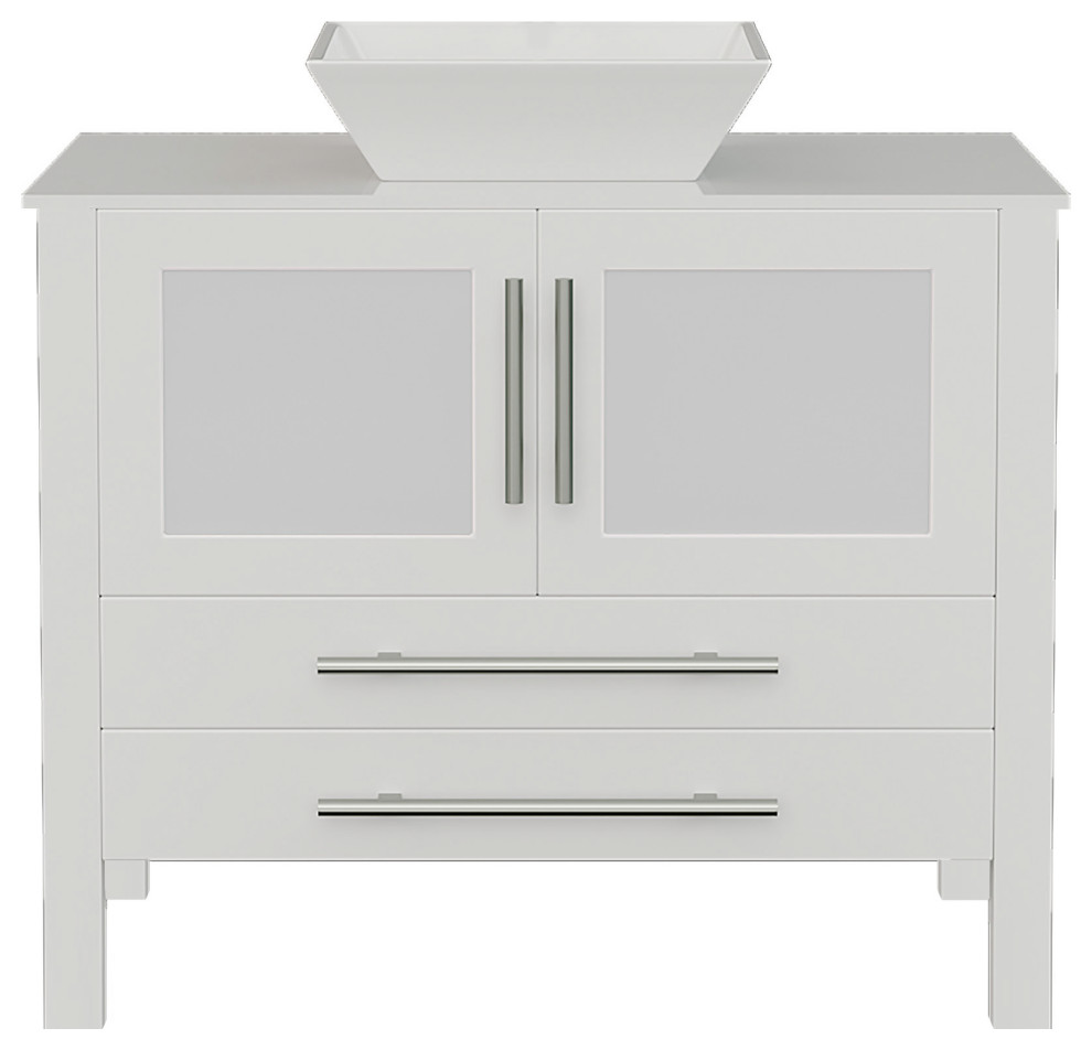 36" White Cabinet, White Porcelain Top and Sink