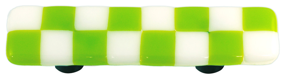 Art Glass Rectangle Checked Pull, Alum Post, Spring Green White Squares