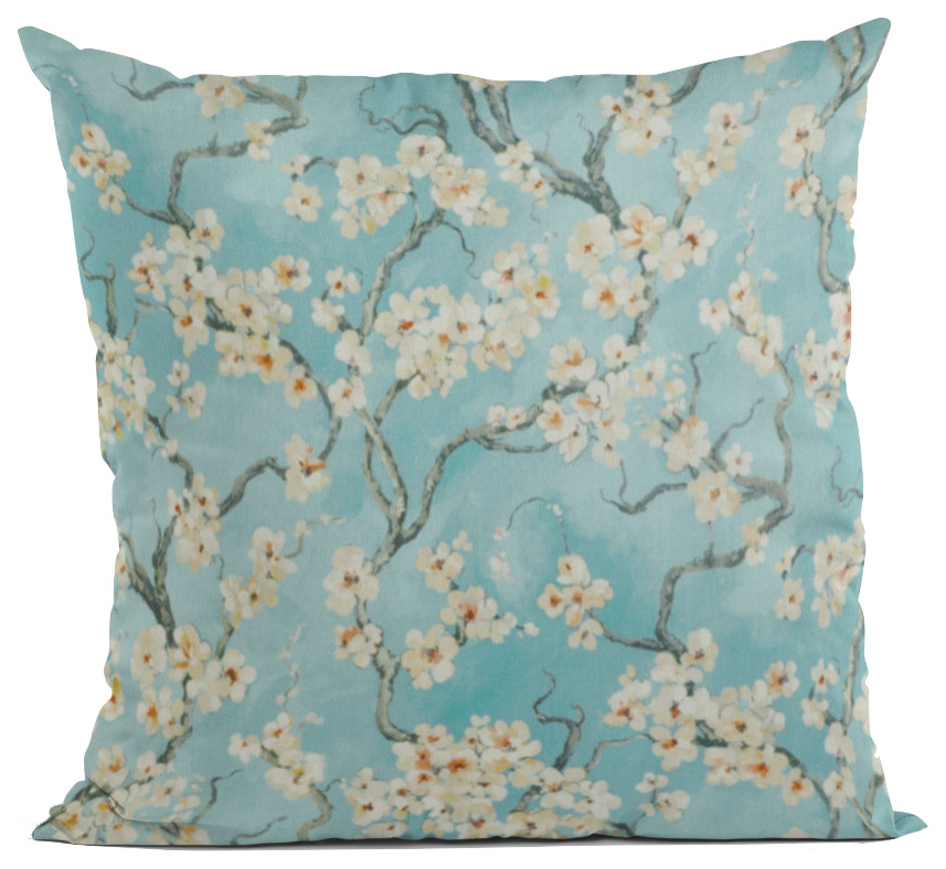 Azure Garden Cherry Blossoms Luxury Throw Pillow, Double Sided 20"x36" King