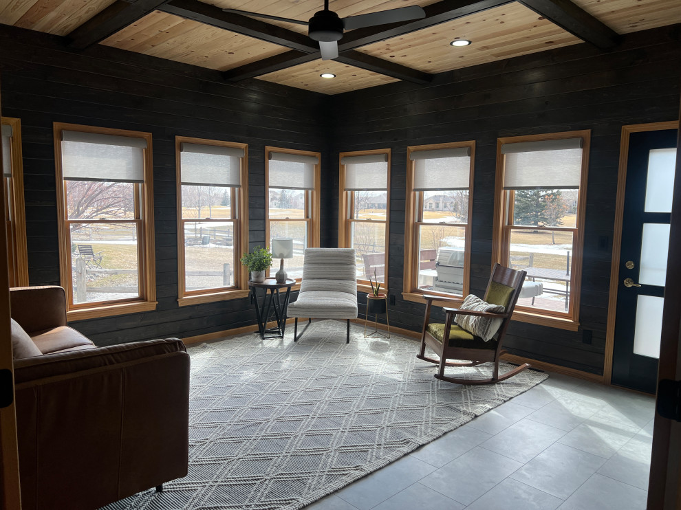 Sunroom - mid-sized transitional laminate floor and gray floor sunroom idea in Other
