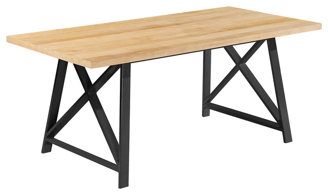 71 Modern Table With Brown Finish Wood Tabletop Metal Legs Six 6 71 Modern Table With Brown Finish Wood Tabletop Metal Legs Six 6 Seating