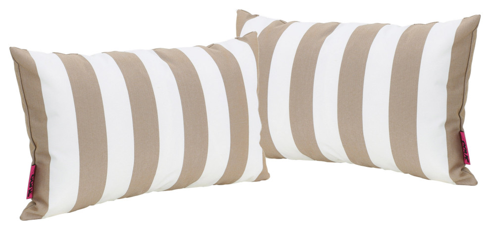 GDF Studio Coronado Outdoor Stripe Water Resistant Rectangular Pillow, Brown, Set of 2