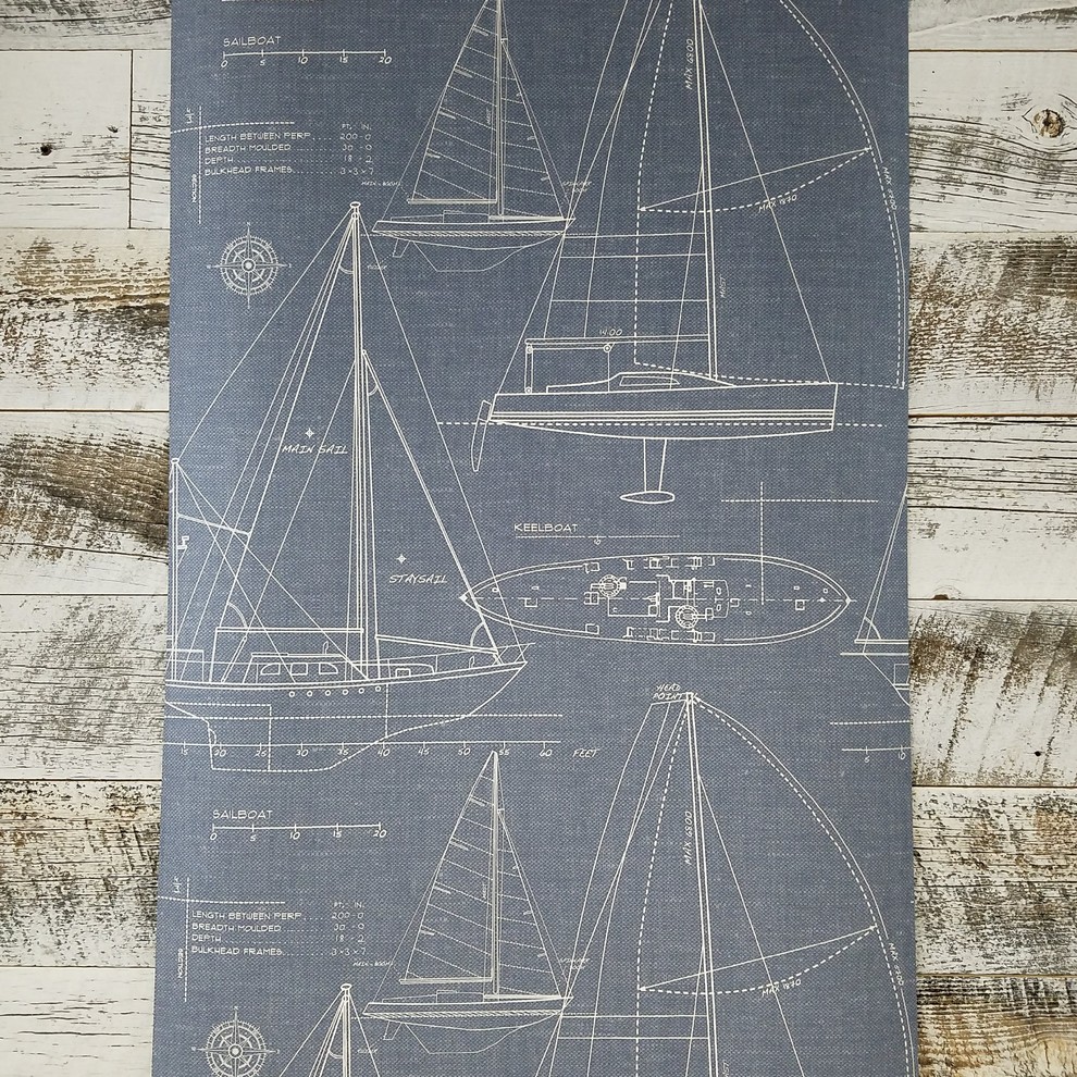 Wallquest Nautical Blueprint Sail Boat