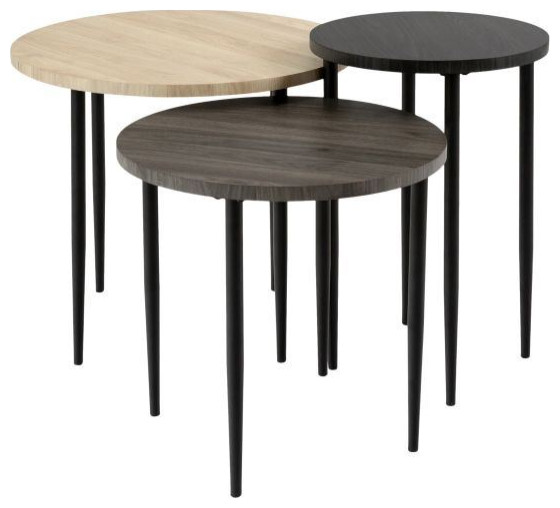 Walker Edison 3 Piece Round Nesting Coffee Table Set, Birch ...