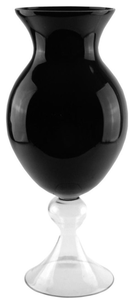 20" Jet Black and Transparent Glass Flower Vase