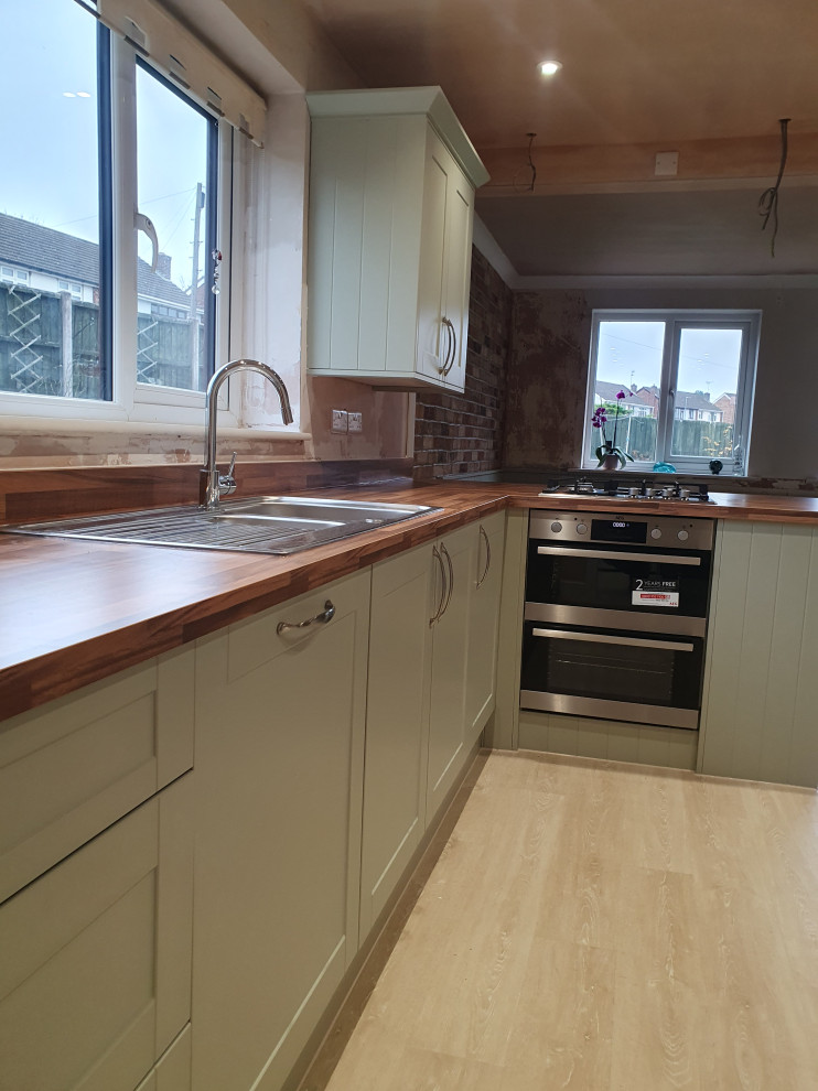 Green Shaker Style Kitchen with Butchers Block Worktop - Traditional ...