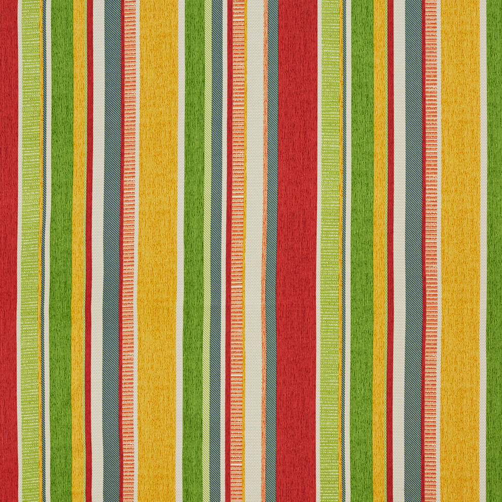 Green Yellow Red Blue Contemporary Stripes Outdoor Upholstery Fabric By The Yard