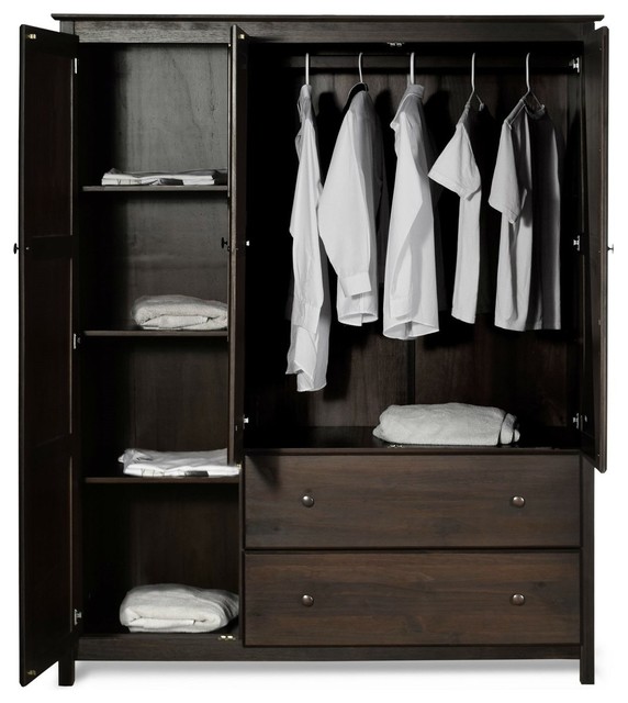 Espresso Wood Finish Bedroom Wardrobe Armoire Cabinet Closet, Brown
