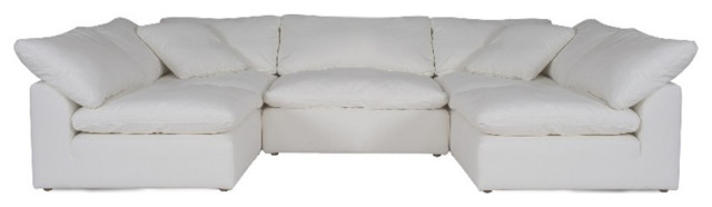 Puff 5 Pc Slipcovered Modular Sectional Sofa Performance Fabric White