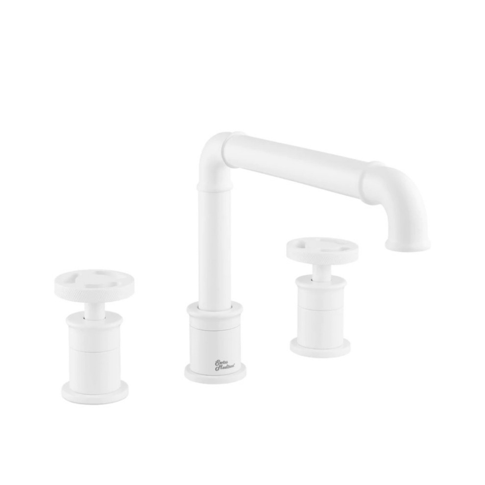 Avallon 8 in. Widespread, 2-Handle Wheel, Vanity Faucet, In White.   Finishes: Matte Black, Brushed Gold, Brushed Nickel, & Chrome (SM-BF82MW)