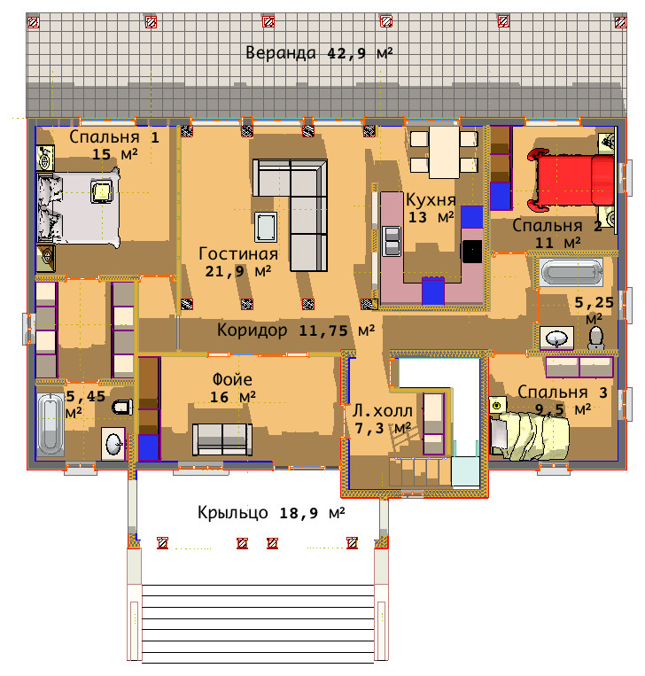 Проект дома в средиземноморском стиле с башней