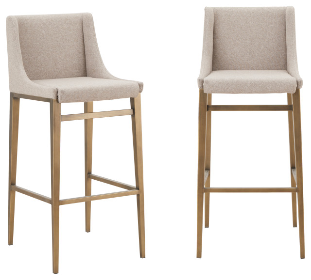 Modrest Mimi Contemporary Beige + Brass Bar Stool, Set of 2
