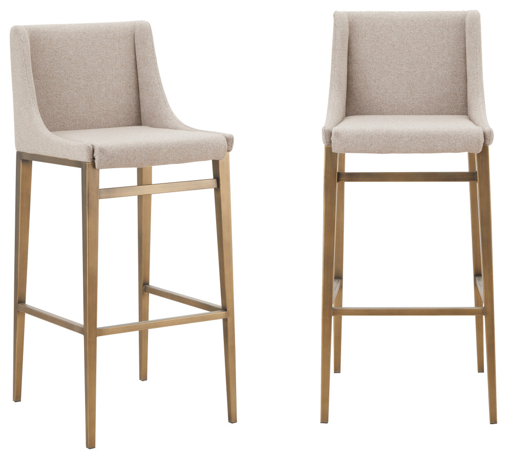 Modrest Mimi Contemporary Beige + Brass Bar Stool, Set of 2
